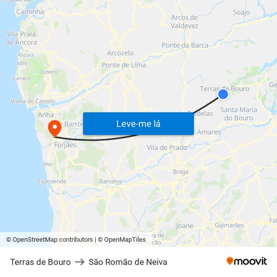 Terras de Bouro to São Romão de Neiva map