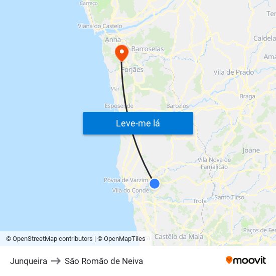 Junqueira to São Romão de Neiva map