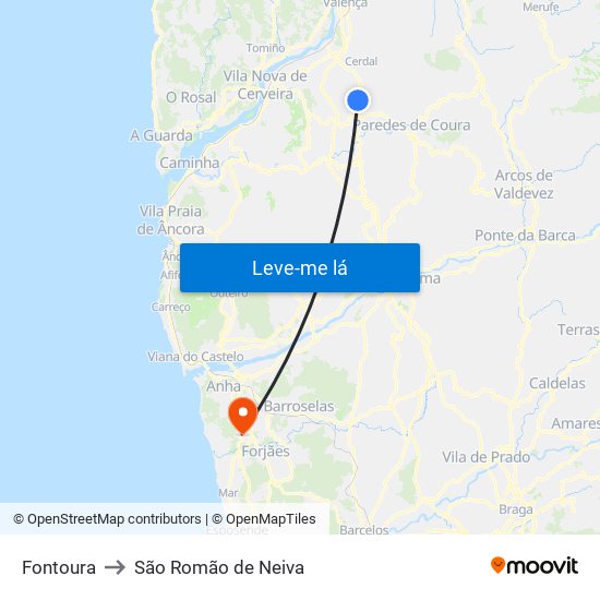 Fontoura to São Romão de Neiva map