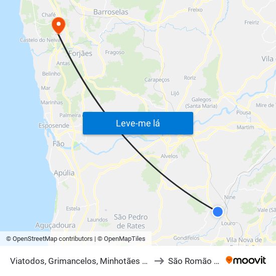 Viatodos, Grimancelos, Minhotães e Monte de Fralães to São Romão de Neiva map