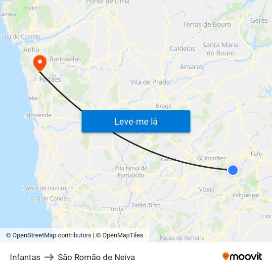 Infantas to São Romão de Neiva map