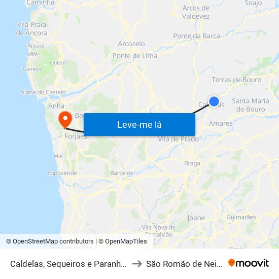 Caldelas, Sequeiros e Paranhos to São Romão de Neiva map