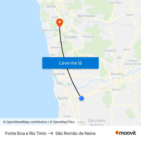 Fonte Boa e Rio Tinto to São Romão de Neiva map