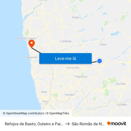 Refojos de Basto, Outeiro e Painzela to São Romão de Neiva map