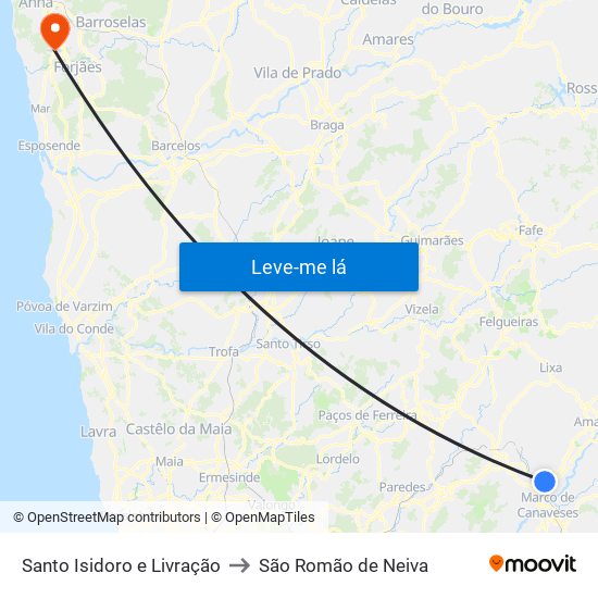 Santo Isidoro e Livração to São Romão de Neiva map