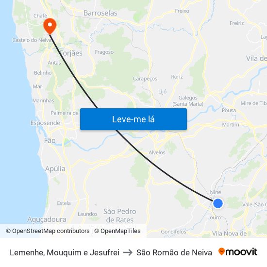 Lemenhe, Mouquim e Jesufrei to São Romão de Neiva map