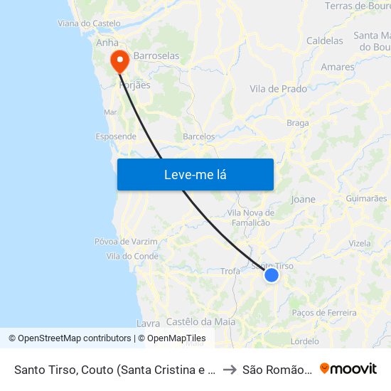 Santo Tirso, Couto (Santa Cristina e São Miguel) e Burgães to São Romão de Neiva map