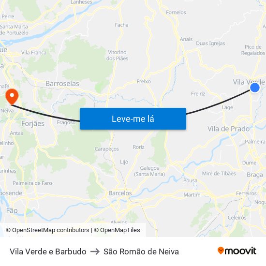Vila Verde e Barbudo to São Romão de Neiva map