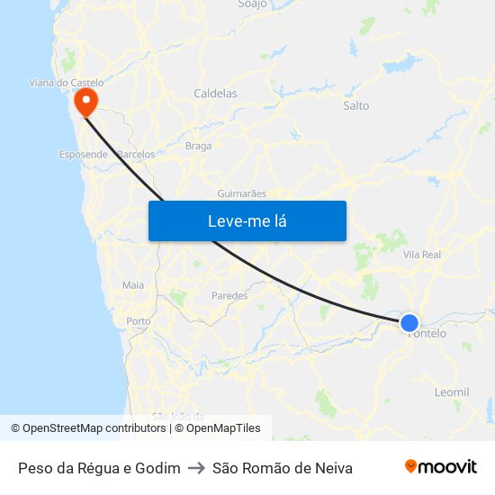 Peso da Régua e Godim to São Romão de Neiva map