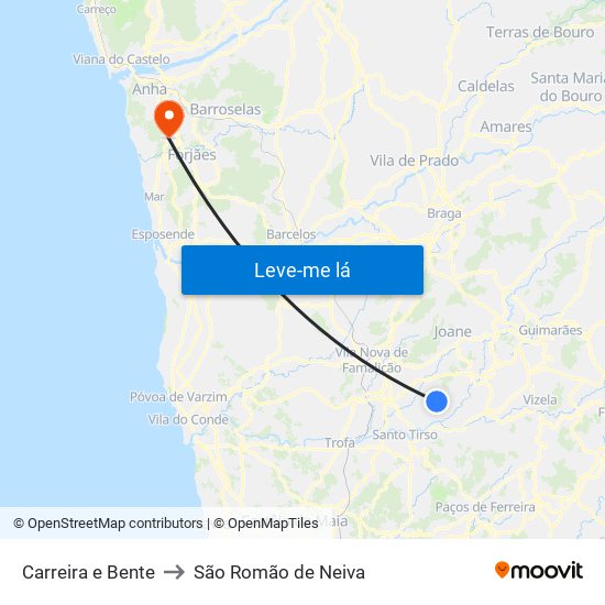 Carreira e Bente to São Romão de Neiva map