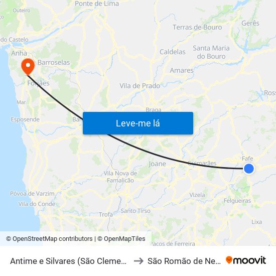 Antime e Silvares (São Clemente) to São Romão de Neiva map