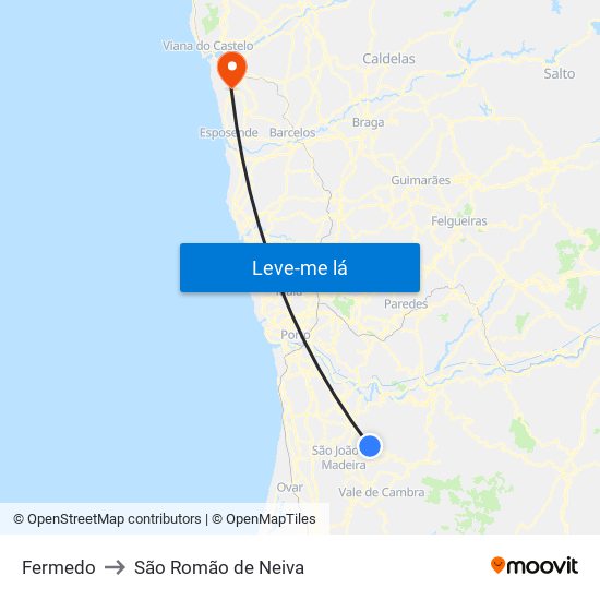 Fermedo to São Romão de Neiva map