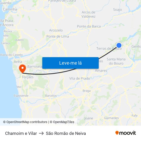 Chamoim e Vilar to São Romão de Neiva map