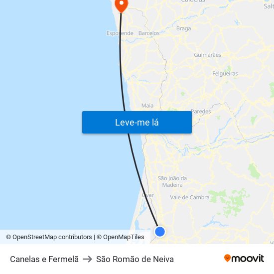 Canelas e Fermelã to São Romão de Neiva map