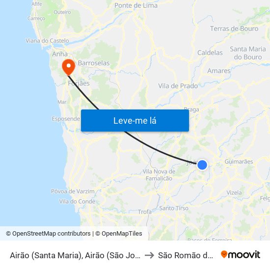Airão (Santa Maria), Airão (São João) e Vermil to São Romão de Neiva map