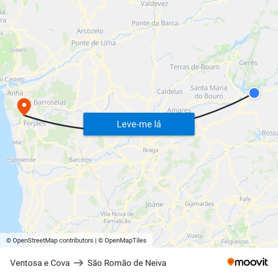 Ventosa e Cova to São Romão de Neiva map