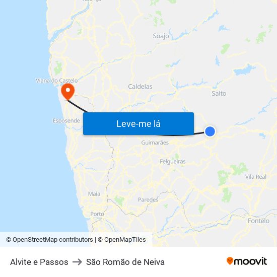 Alvite e Passos to São Romão de Neiva map