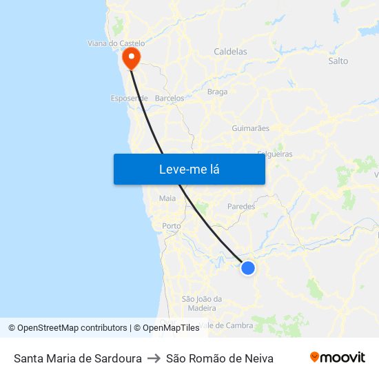 Santa Maria de Sardoura to São Romão de Neiva map