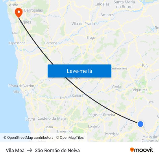 Vila Meã to São Romão de Neiva map