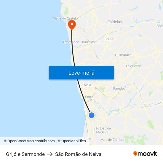 Grijó e Sermonde to São Romão de Neiva map