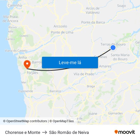 Chorense e Monte to São Romão de Neiva map