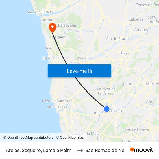 Areias, Sequeiró, Lama e Palmeira to São Romão de Neiva map