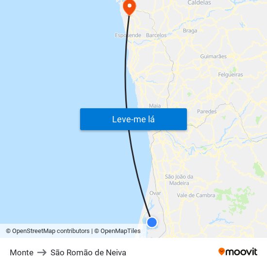 Monte to São Romão de Neiva map