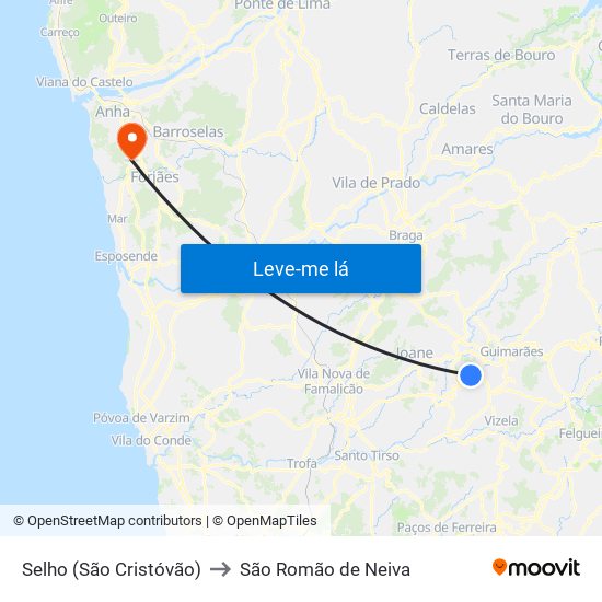 Selho (São Cristóvão) to São Romão de Neiva map