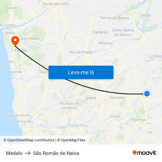 Medelo to São Romão de Neiva map