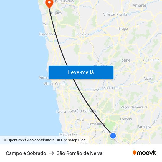 Campo e Sobrado to São Romão de Neiva map