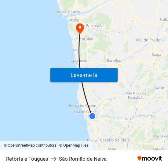 Retorta e Tougues to São Romão de Neiva map