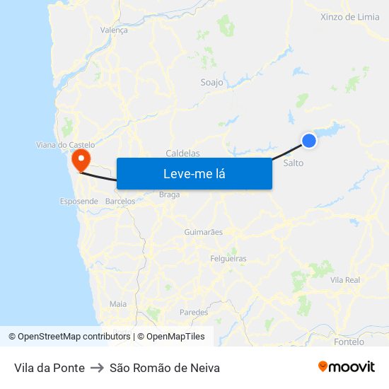 Vila da Ponte to São Romão de Neiva map