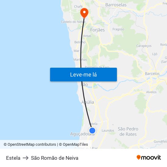 Estela to São Romão de Neiva map