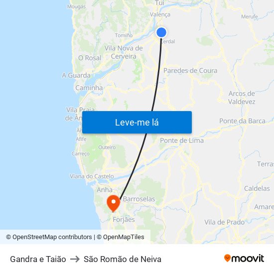 Gandra e Taião to São Romão de Neiva map