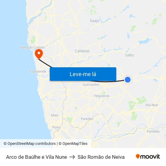 Arco de Baúlhe e Vila Nune to São Romão de Neiva map