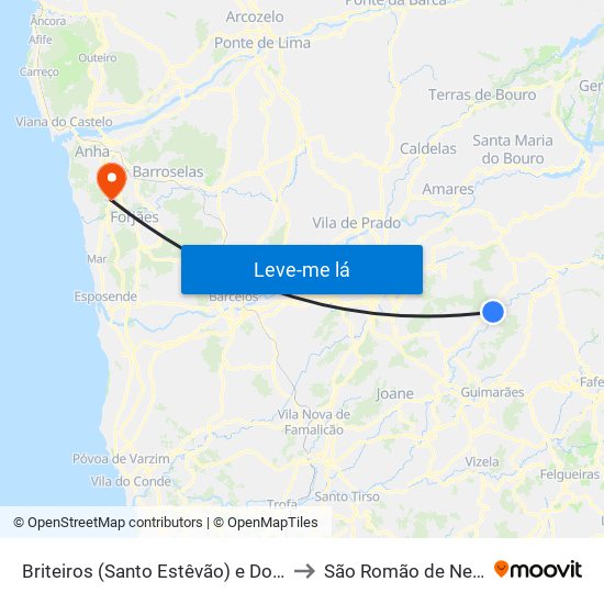 Briteiros (Santo Estêvão) e Donim to São Romão de Neiva map