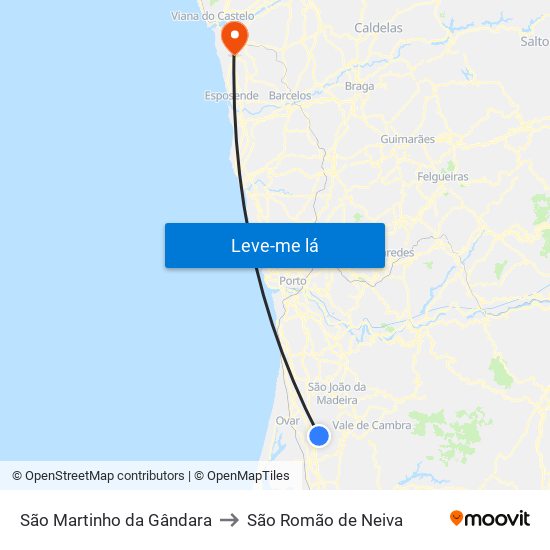 São Martinho da Gândara to São Romão de Neiva map