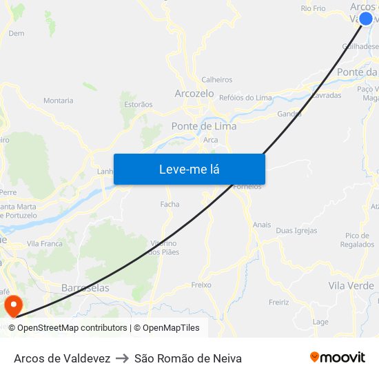 Arcos de Valdevez to São Romão de Neiva map