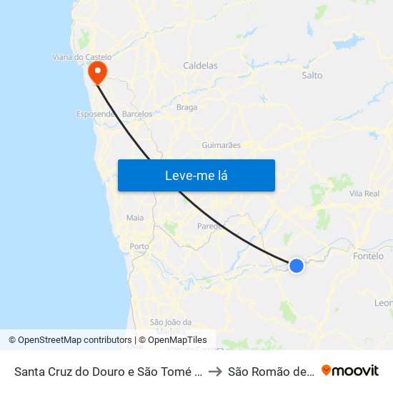 Santa Cruz do Douro e São Tomé de Covelas to São Romão de Neiva map