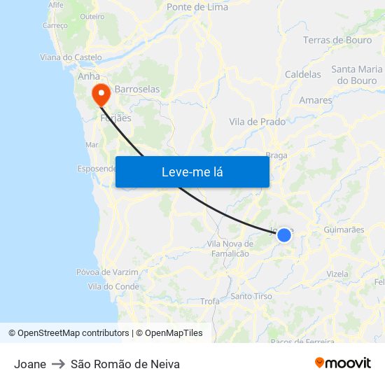 Joane to São Romão de Neiva map