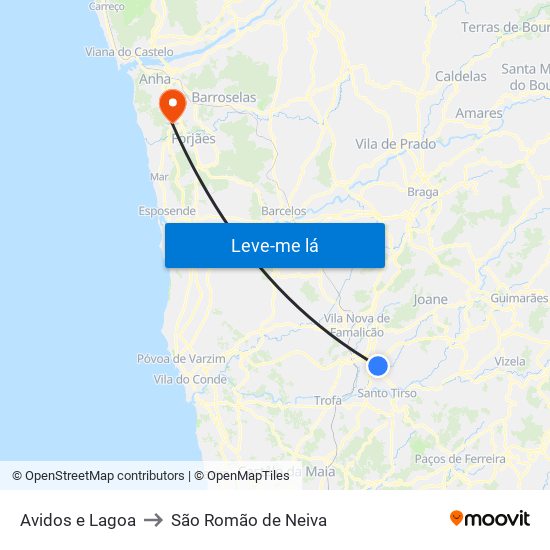 Avidos e Lagoa to São Romão de Neiva map