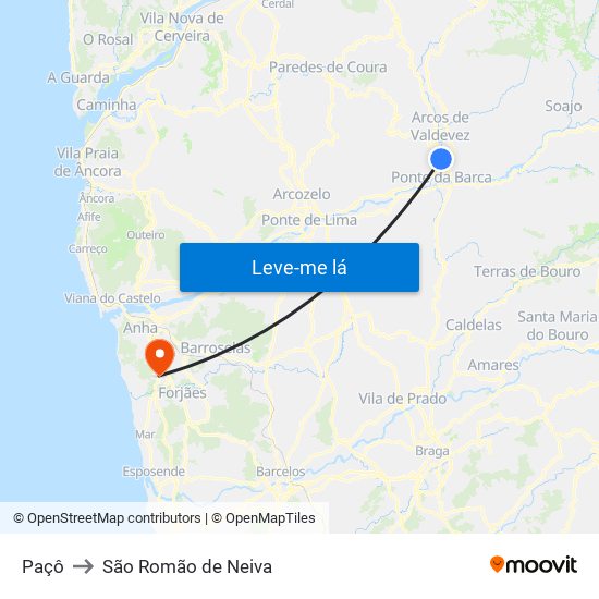 Paçô to São Romão de Neiva map