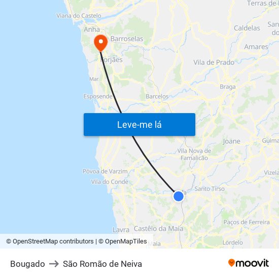 Bougado to São Romão de Neiva map
