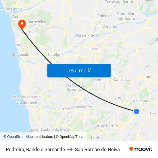 Pedreira, Rande e Sernande to São Romão de Neiva map