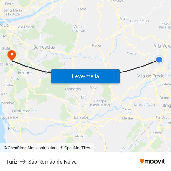 Turiz to São Romão de Neiva map