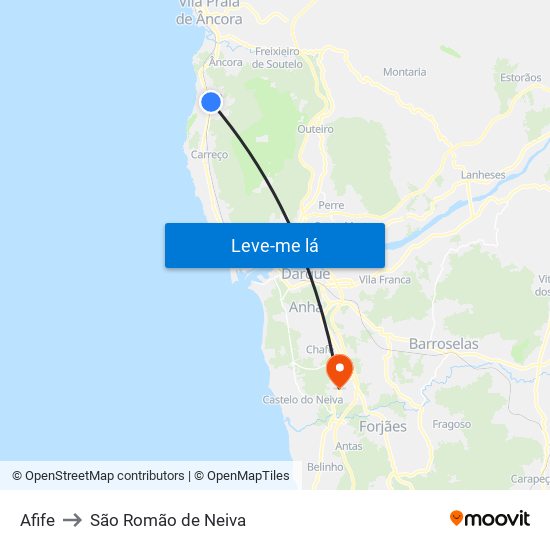 Afife to São Romão de Neiva map