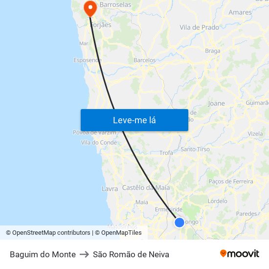 Baguim do Monte to São Romão de Neiva map