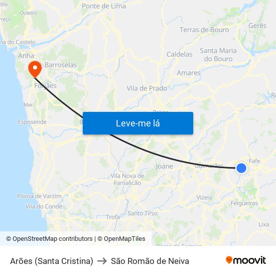 Arões (Santa Cristina) to São Romão de Neiva map