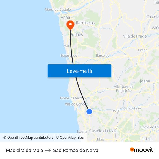 Macieira da Maia to São Romão de Neiva map
