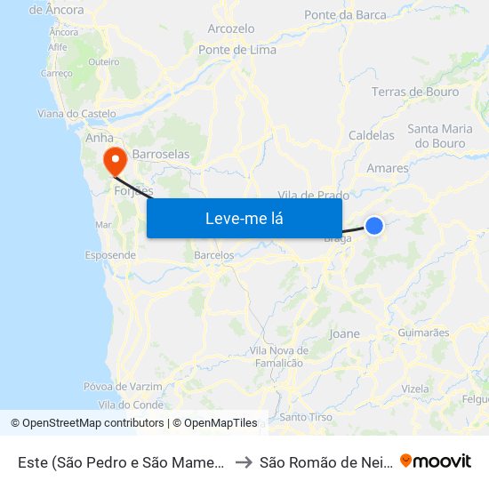 Este (São Pedro e São Mamede) to São Romão de Neiva map